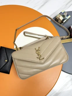 SAINT LAURENT Shoulder Bags Lambskin (Beige-Gold) 25X13X6CM E50202608080235