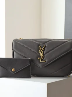SAINT LAURENT Shoulder Bags Lambskin (Black-Gold) 20X12X6CM D90202608081212