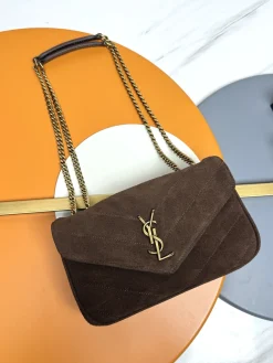 SAINT LAURENT Shoulder Bags Lambskin (Brown-Gold) 24X14X7CM E50202608082595