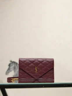 SAINT LAURENT Shoulder Bags Lambskin (Burgundy-Gold) 20X13X5CM D00202608081441