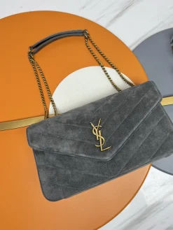 SAINT LAURENT Shoulder Bags Lambskin (Gray-Gold) 29X17X8 CM F00202608082599