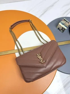 SAINT LAURENT Shoulder Bags Lambskin Leather (Brown-Gold) 24X14X7 E70202608082607