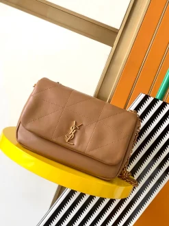 SAINT LAURENT Shoulder Bags Lambskin Leather (Brown-Gold) 26X15X7CM F60202608080384