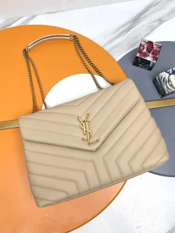 SAINT LAURENT Shoulder Bags Leather (Beige-Gold) 31X22X10CM F00202608082112