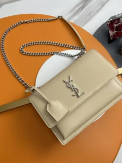 SAINT LAURENT Shoulder Bags Leather (Beige-Silver) 22X8X16 E30202608082443