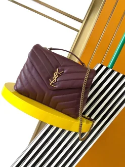SAINT LAURENT Shoulder Bags Leather (Burgundy-Gold) 25X17X9CM F00202608080331
