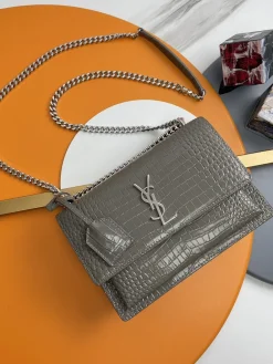 SAINT LAURENT Shoulder Bags Leather (Gray-Silver) 22X8X16CM E30202608082456