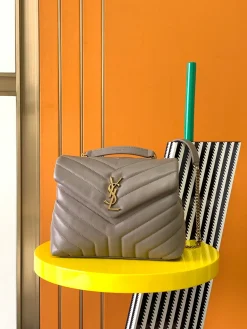 SAINT LAURENT Shoulder Bags Leather (Grey-Gold) 25X17X9CM F00202608080329