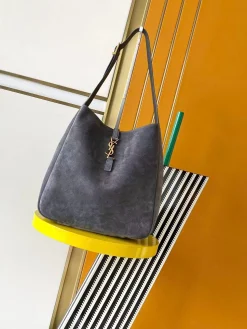 SAINT LAURENT Shoulder Bags Matte Leather (Gray-Gold) 30X31X13CM F80202608080608