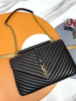 SAINT LAURENT Shoulder Bags Monogram Canvas (Black-Gold) 32X21X8CM E80202608082344