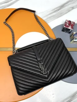 SAINT LAURENT Shoulder Bags Monogram Canvas (Black-Silver) 32X21X8CM E80202608082342