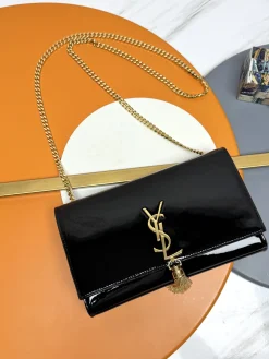 SAINT LAURENT Shoulder Bags Patent Leather (Black-Gold) 24X14X5CM D50202608082248