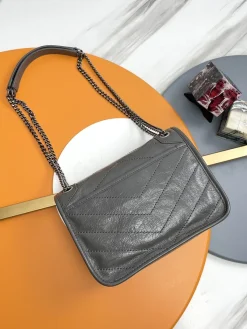 Alternative view of SAINT LAURENT Shoulder Bags Pleated Calfskin (Gray-Black) 22X16X7CM D30202608082536