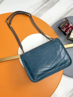 Alternative view of SAINT LAURENT Shoulder Bags Pleated Calfskin (Teal-Black) 22X16X7CM D30202608082229