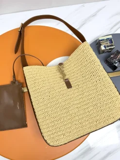SAINT LAURENT Shoulder Bags Raffia (Beige-Brown) 30X31X13CM F00202608082579
