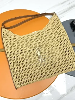 SAINT LAURENT Shoulder Bags Raffia Leather (Beige-Gold) 37X40X3CM E30202608082587