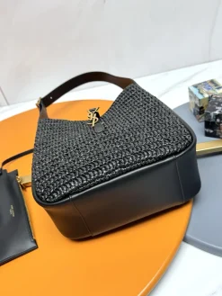 Alternative view of SAINT LAURENT Shoulder Bags Raffia Leather (Black-Gold) 22X22X10CM E30202608082578