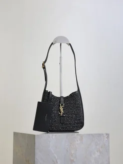 SAINT LAURENT Shoulder Bags Raffia Woven (Black-Gold) 15X16X7CM D80202608081430