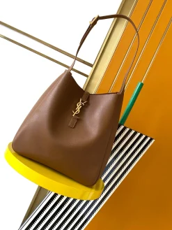 SAINT LAURENT Shoulder Bags Smooth Leather (Brown-Gold) 30X31X13CM F80202608080602