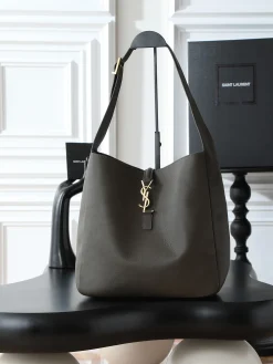SAINT LAURENT Shoulder Bags Smooth Leather (Gray-Gold) 30X31X13CM F30202608080755
