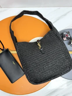 SAINT LAURENT Shoulder Bags Straw (Black-Gold) 30X31X13CM E30202608080302