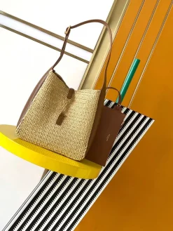 SAINT LAURENT Shoulder Bags Straw (Brown-Beige) 22X22X10CM F20202608080490