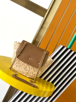 Alternative view of SAINT LAURENT Shoulder Bags Straw and Leather (Brown-Gold) 23X12X6CM E00202608080480