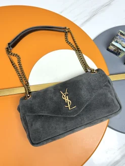 SAINT LAURENT Shoulder Bags Suede (Gray-Gold) 26X14X7CM E30202608082212