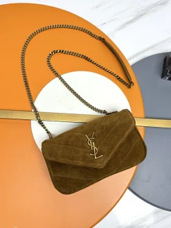 SAINT LAURENT Shoulder Bags Suede Leather (Brown-Gold) 20X12X6CM E10202608082592