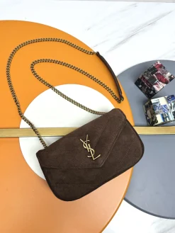SAINT LAURENT Shoulder Bags Suede Leather (Brown-Gold) 20X12X6CM E10202608082593