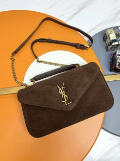 SAINT LAURENT Shoulder Bags Suede Leather (Brown-Gold) 25X13X6CM E50202608080229