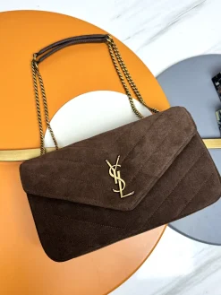 SAINT LAURENT Shoulder Bags Suede Leather (Brown-Gold) 29X17X8CM F00202608082598