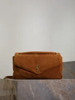 SAINT LAURENT Shoulder Bags Suede Leather (Brown-Gold) 38X21X10CM F30202608081486