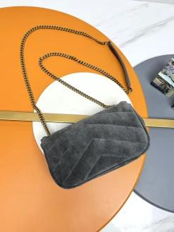 Alternative view of SAINT LAURENT Shoulder Bags Suede Leather (Gray-Gold) 20X12X6CM E10202608082594