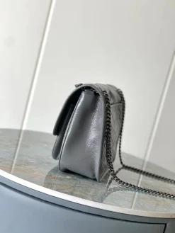 Alternative view of SAINT LAURENT Shoulder Bags Waxed Calf Leather (Grey-Silver) 28x20x9 E70202608082173