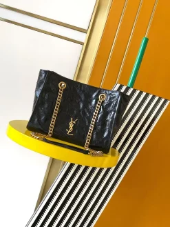 SAINT LAURENT Shoulder Bags Waxed Calfskin (Black-Gold) 25X22X10CM E30202608080500