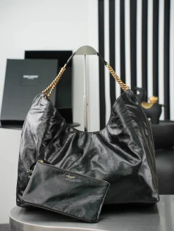 SAINT LAURENT Shoulder Bags Waxed Calfskin (Black-Gold) 41X35X15CM F50202608080802