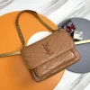 SAINT LAURENT Shoulder Bags Waxed Calfskin (Brown-Gold) 22X16X7CM D70202608082542