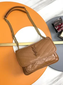 SAINT LAURENT Shoulder Bags Waxed Calfskin Leather (Brown-Gold) 28X8X20CM D30202608082532