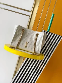 SAINT LAURENT Shoulder Bags Waxed Calfskin Leather (White-Gold) 25X22X10CM E30202608080499