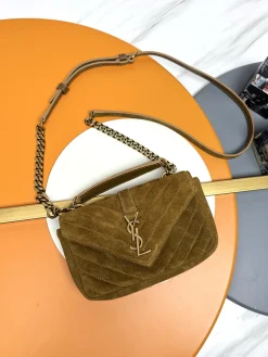 SAINT LAURENT Shoulder Bags Waxed Leather (Brown-Gold) 20X13X3CM D80202608082276
