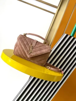 SAINT LAURENT Shoulder Bags Waxed Leather (Brown-Gold) 20X13X3CM E00202608080344