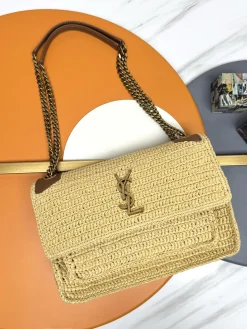 SAINT LAURENT Shoulder Bags Woven (Beige-Gold) 28X8X20CM F00202608082521