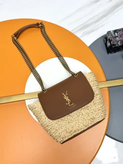 SAINT LAURENT Shoulder Bags Woven Leather (Brown-Beige) 23X12X6CM E30202608082002