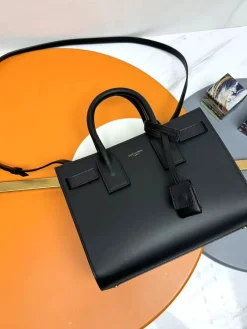 SAINT LAURENT Top Handle Bags Calfskin Leather (Black) 26X21X13CM F80202608082630