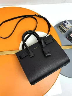 SAINT LAURENT Top Handle Bags Goatskin Leather (Black) 22X18X11CM F30202608082626