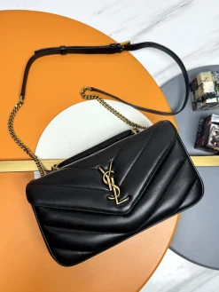 SAINT LAURENT Top Handle Bags Lamb Leather (Black-Gold) 25X13X6CM E50202608080236