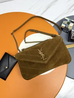 SAINT LAURENT Top Handle Bags Lamb Leather (Brown-Gold) 25X13X6CM E50202608080231