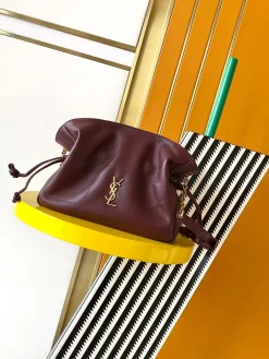 SAINT LAURENT Totes Bags Black Lambskin (Burgundy-Gold) 26X18X11CM F30202608080477