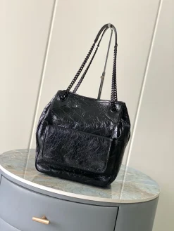 SAINT LAURENT Totes Bags Calfskin Leather (Black) 25X30X8-12CM F00202608082164
